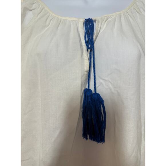 MudPie Embroidered Boho Dress Tassel Tie Peasant Style White Tunic M - Picture 4 of 11